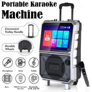 Portable Bluetooth Karaoke Speaker Touchscreen 14.1'' Tablet Display & 2 Mic HDM - Picture 1 of 15