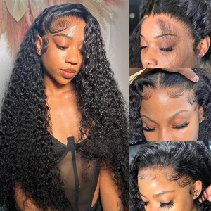 Parrucche frontali in pizzo onda profonda capelli umani pre pizzicati 13x6 parrucca capelli umani ricci 20... - Foto 1 di 12
