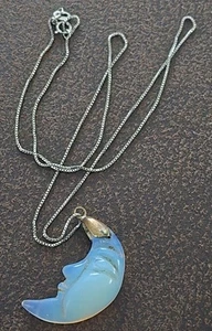 Schönes Halbmond Gesicht blau Anhänger Halskette Silber 925 - Bild 1 von 4