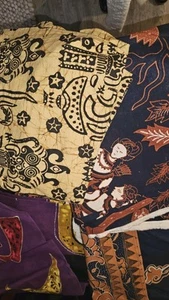 Vintage 4 Pc.Hand Printed Batik Lot Sun Fabrics Square Lengths Cotton "New" - Picture 1 of 9