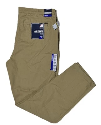 Pantalón chino para hombre IZOD SportFlex elástico beige frente plano talla 44x36 grande y alto Foto 1 de 4