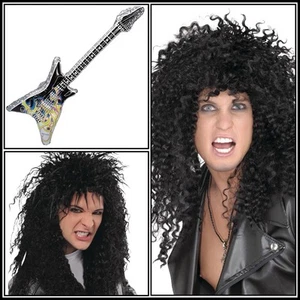Hard Rocker Wig 80's Rock Star With Inflatable Guitar Accessory - Picture 1 of 4