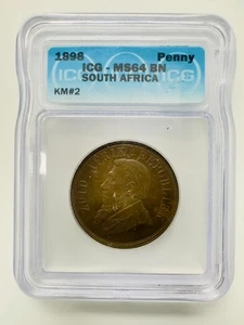South Africa President Johannes Paulus Kruger 1 Penny 1898 ICG-MS64 BN KM#2 - Picture 1 of 2