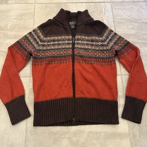 Eddie Bauer Merinowolle Full Zip Pullover Damen Gr. Large Herbst Fair Isle - Bild 1 von 8