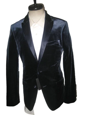 MEN'S ASOS VELVET BLUE FORMAL TUXEDO TUX DINNER JACKET sz 36L EUR 46 NEW W/TAGS - Image 1 of 4