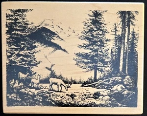 PSX Rubber Stamp K-2583 Wilderness Deer Creek Mountains Forest Scene - Picture 1 of 2