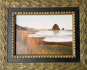 Framed Orig. Oil Landscape Painting Sunset Cannon Beach Oregon Coast Signed 8x10 - Picture 1 of 8