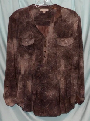 dressbarn коричневый галстук краситель воротника Henley LS блузка миниатюрный женский размер PXL - Изображение 1 из 4