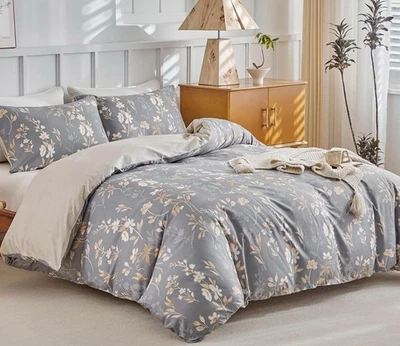 Duvet Cover King Floral Blue Gold Microfiber Reversible Zipper - Image 1 of 4