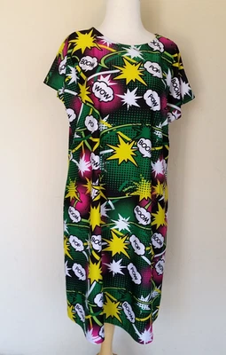 Handmade Sz L Pop Art Loose Fit Lycra Shift Dress, "POW" - Image 1 of 4