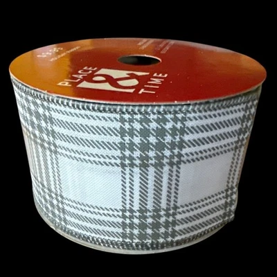 Place & Time Holiday Ribbon Wire Edge 2 1/2" X 8 Yds Gray Plaid Decoration - Image 1 of 4