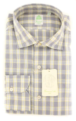 Finamore Napoli Navy Blue Plaid Shirt - Extra Slim - (2018022711) - Image 1 of 4