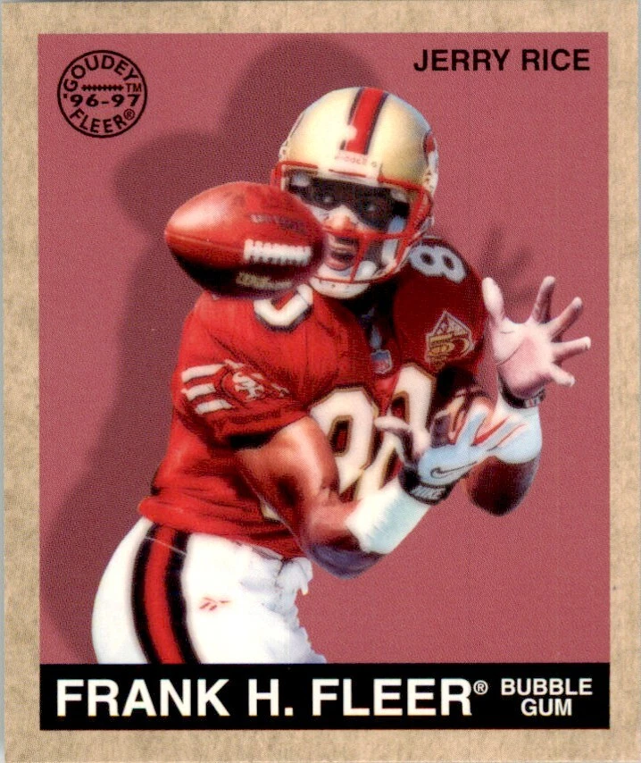 Tarjeta de fútbol americano Fleer Goudey Jerry Rice 1997 San Francisco 49ers #134 Foto 1 de 2
