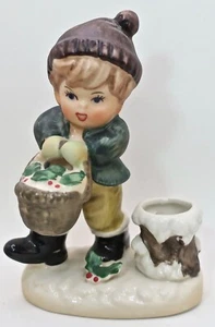 Vintage Napcoware Japan Boy with Christmas Basket Candle Holder Japan X- 8368 - Picture 1 of 7