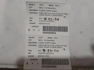 Used Air Cleaner Assembly fits: 2010 Toyota Rav4 4 cylinder 2ARFE engine Grade A - Image 1 of 4