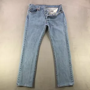 Levis 501 Jeans Mens 34x32 Blue Regular Straight Button Fly Mid Rise Light Denim - Picture 1 of 12