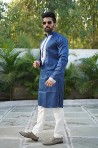Men Kurta Set Wedding Pakistani Kurta Pyjama Indian Suits Party Groom Sherwani - Picture 1 of 10