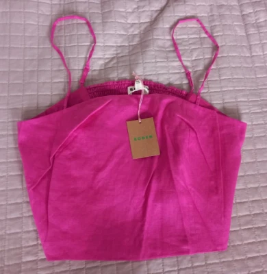 BNWT Boden Ladies UK 16 Hot Pink Top Women's Fitted Linen Strappy Cropped - Image 1 of 4