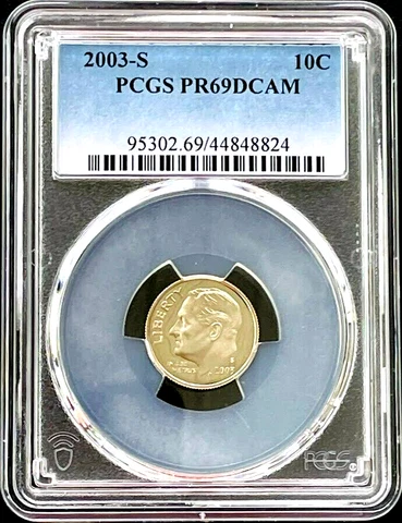 2003-S Roosevelt DIME 10c Ten PROOF COIN 2003 S PCGS PR69 DCAM Deep Cameo Cover