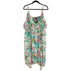 Torrid Colorful Floral Tea Length Chiffon Pleated Sharkbite Dress Women's 2X NEW - Picture 1 of 9