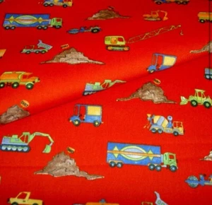 Little Dig Red Kids Construction Fabric - Picture 1 of 6