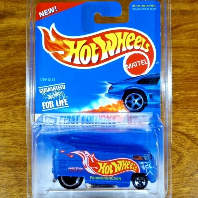 Autobús de arrastre VW Hot Wheels 1996 primeras ediciones azul equipo de carreras Volkswagen Foto 1 de 3