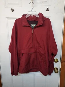 Dockers Golf Jacket Mens Large Red Pullover with Hood Zip Windbreaker Vtg L - Picture 1 of 12