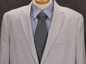 Saddlebred Seersucker Blazer Herren 48R blau weiß gestreift 2 Knopf Sport Sakko - Bild 1 von 12