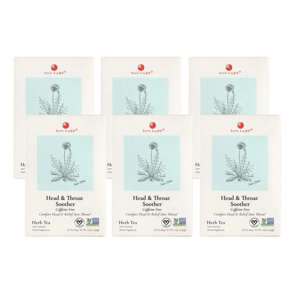 Té de hierbas chupete cabeza y garganta de Health King (6 cajas de 20 bolsitas de té cada una) Foto 1 de 1