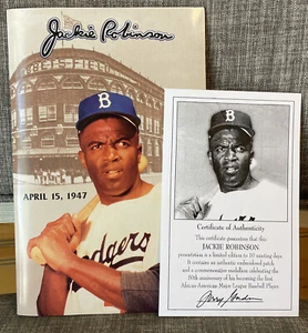 Jackie Robinson 50th Anniversary Commemorative Booklet, Medallion, & Patch w/COA - Picture 1 of 9
