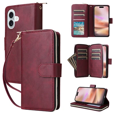For iPhone 16 15 14 13 12 11 Pro Max XS XR Case Leather Wallet Zipper Flip Cover - Image 1 of 4