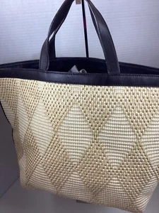 SAKS Fifth Avenue Straw Rattan Everyday Tote Bag Beige - Picture 1 of 13