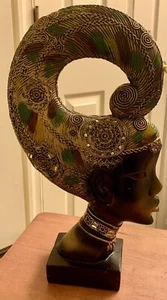 Escultura de cabeza de mujer africana rara de 13 pulgadas de altura - Imagen 1 de 7