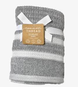 2 Hand Towels Common Thread eco-melange BAMBOO Rayon Lt Charcoal Gray Waffle - Picture 1 of 4