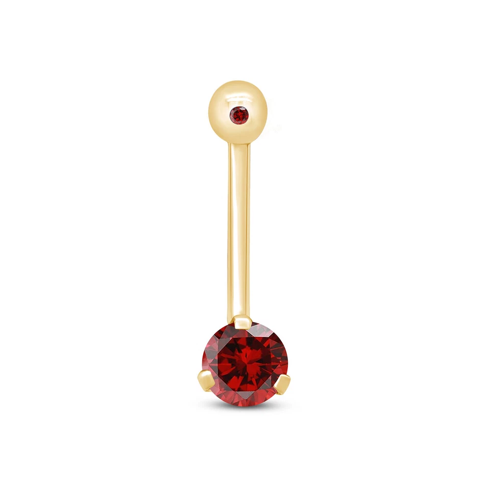 Belly Button Navel Ring Round Simulated Birthstone 14k Yellow Gold Plated Silver - Image 1 of 4