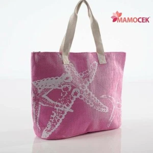 BORSA Mare cartapaglia estate cm.44 rosa stella foderata borsone sacca teli - Foto 1 di 1