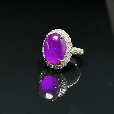 Certified Natural inlay Ice purple Burmese Jade Jadeite adjustable Amulet Rings - Image 1 of 4