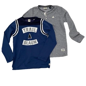 Scotch & Soda Boys Long Sleeve Blue Trail Tee & Terry Cloth Henley Gray Lot - Picture 1 of 7