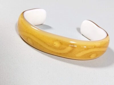 Brazalete brazalete abierto de vidrio marrón blanco 6,5 pulgadas Foto 1 de 4