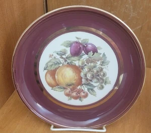 Hyalyn weinrot & Gold Obst Salatteller, 8 1/4", Trauben, Äpfel, Kirschen, Pflaumen - Bild 1 von 6