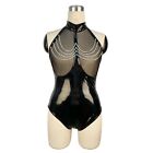 Plus Size Faux Pu Leather Bodysuits Shiny Leather Catsuit Pole Dance Night Clubw