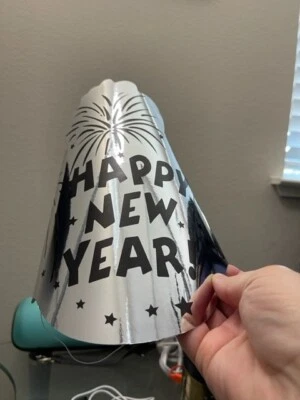 Chapéu Cone Amscan Impresso Folha Prata 9" Metálico Réveillon Festa Fornecimento Novo! - Imagem 1 de 2