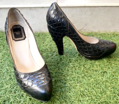 Christian Dior Python Scales Black Leather Pumps Size EU 37.5 US 6.5 UK 4.5 - Image 1 of 4