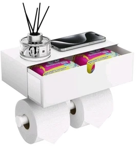Porta rotolo carta igienica doppio Tindbea con ripiano e cassetto metallo bianco bagno - Foto 1 di 13