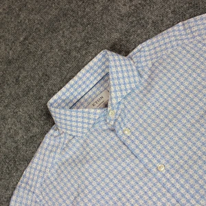 Camisa Eton Abotonada Para Hombre 41 16 Azul Cuadros Flor Vestido Contemporáneo Popelina - Imagen 1 de 13