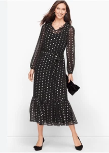 Talbots schwarz & silber Clip Punkte Schimmer Party Urlaub Maxikleid Gr. 16 Neu mit Etikett - Bild 1 von 12