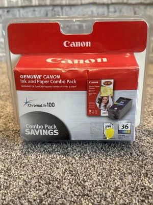 Genuine CANON Ink & Paper CL100 Combo Pack CLI-36 Color Ink Cartridge N.O.S. - Image 1 of 3