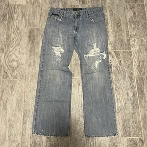 Vintage US Polo Assn Wide Leg Jeans Mens 34x30 Faded Blue Denim Trashed Worn - Picture 1 of 10