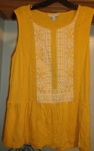 LUCKY BRAND GOLDGELB BESTICKT LEINENMISCHUNG ÄRMELLOSES TOP NEU MIT ETIKETT GR. M - Bild 1 von 8