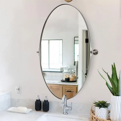 ANDY STAR Modern 22x34" Oval Hanging Bathroom Mirror, Brushed Nickel (Open Box) - Image 1 of 4